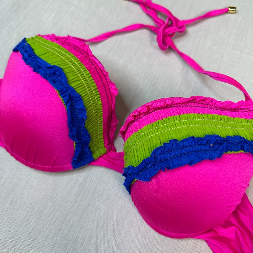 Beach Bunny Dream of Eve Pink Blue Green Ruffle Bikini - Picture 3 of 10